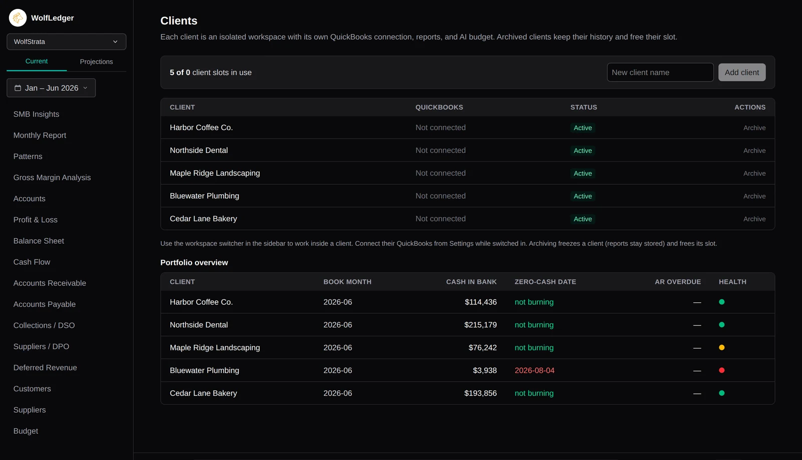 Advisor client portfolio overview